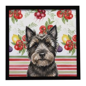 Black Cairn Terrier Vegetables Framed Metal Print Bathroom, Kitchen, Office, Home Decor Wall Art Ready to Hang, Square, 8X8