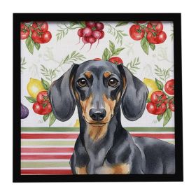 Black and Tan Dachshund Vegetables Framed Metal Print Bathroom, Kitchen, Office, Home Decor Wall Art Ready to Hang, Square, 8X8