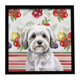 White with Gray Coton de Tulear Vegetables Framed Metal Print Bathroom, Kitchen, Office, Home Decor Wall Art Ready to Hang, Square, 8X8