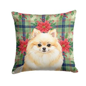 Cream Pomeranian Christmas PoinsettIas Throw Pillow Decorative Indoor Outdoor Accent Cushion for Couch, Bed or Patio, 18Hx18W