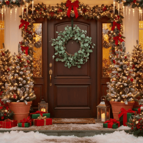 23.6" Christmas Eucalyptus Wreath Green Door Wreath Fake Leaf Garland Wedding Home Frontdoor Decor FBA shipment