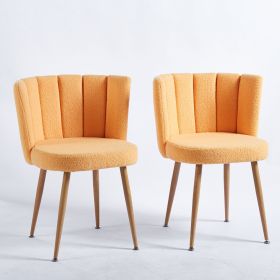 Modern YELLOW dining chair(set of 2 ) with iron tube wood color legs, shorthair cushions and comfortable backrest, suitable for dining room