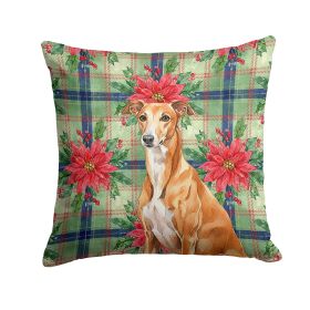 Red Greyhound Christmas PoinsettIas Throw Pillow Decorative Indoor Outdoor Accent Cushion for Couch, Bed or Patio, 14Hx14W