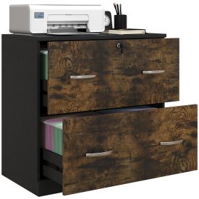2 Drawer File Cabinet with Lock, Office Filing Cabinet, Hanging Bar for Letter Size, Home Office, Rustic Brown