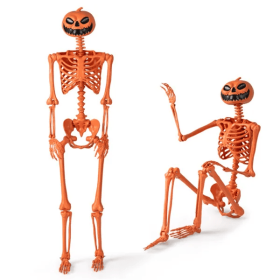 5.5ft Life-Size Pre-Lit Halloween Skeleton (Color: Orange)