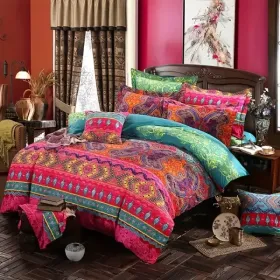 3pcs Duvet Cover Set Queen Duvet Coverx1 Pillowcasex2 Extremely Diverse Styles (Option: Boho Pink)